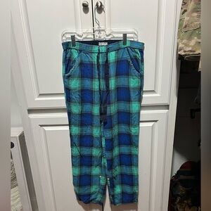 Plaid pajama pants.